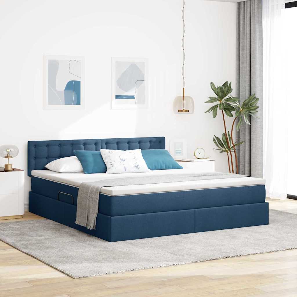 Letto con contenitore e LED con led Blu 160 x 200 cm Tessuto | homemem39