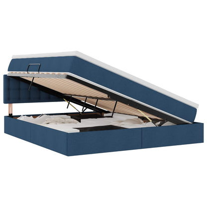 Letto con contenitore LED e materasso Blu 160 x 200 cm Tessuto