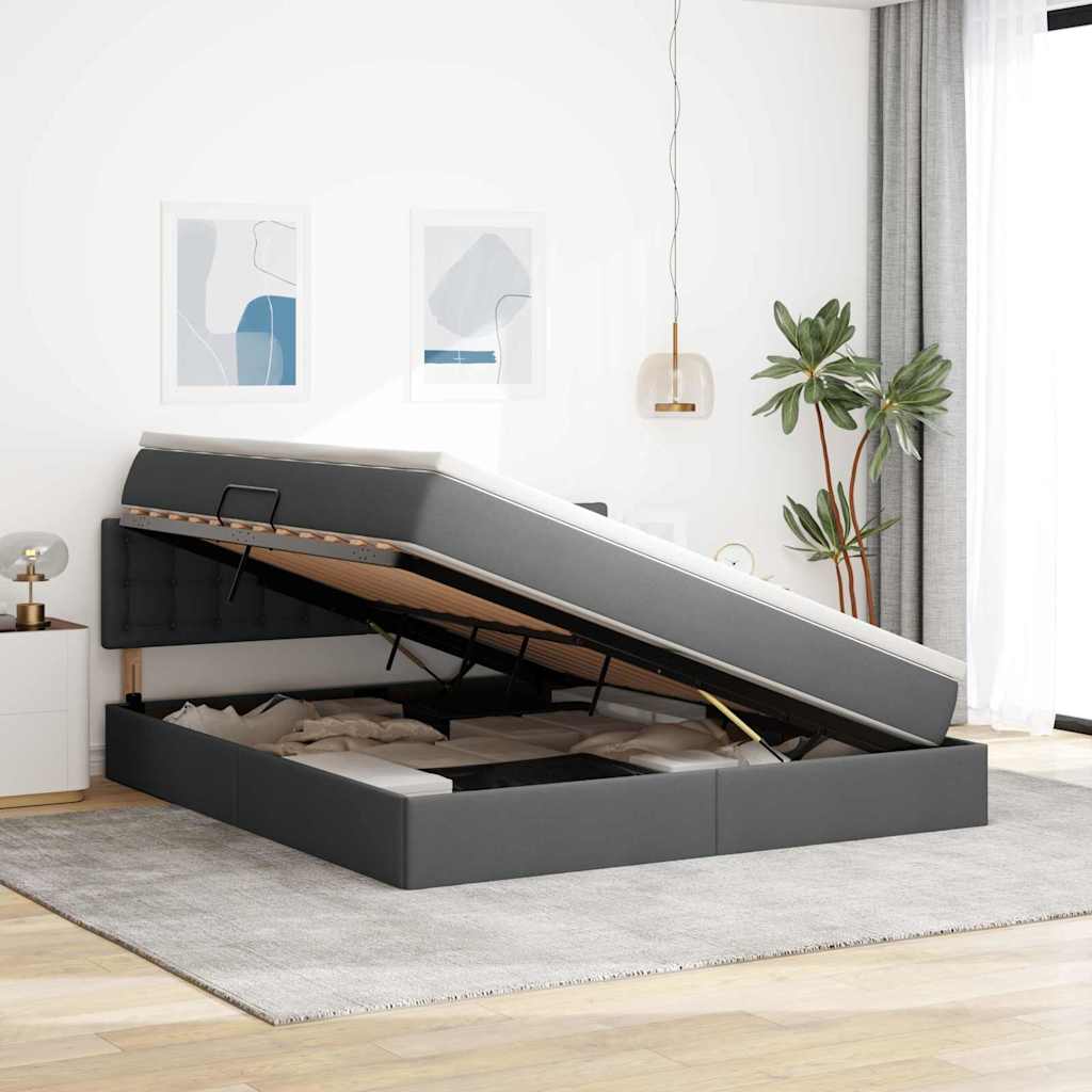 Letto con contenitore e LED Grigio scuro 180 x 200 cm Tessuto | homemem39