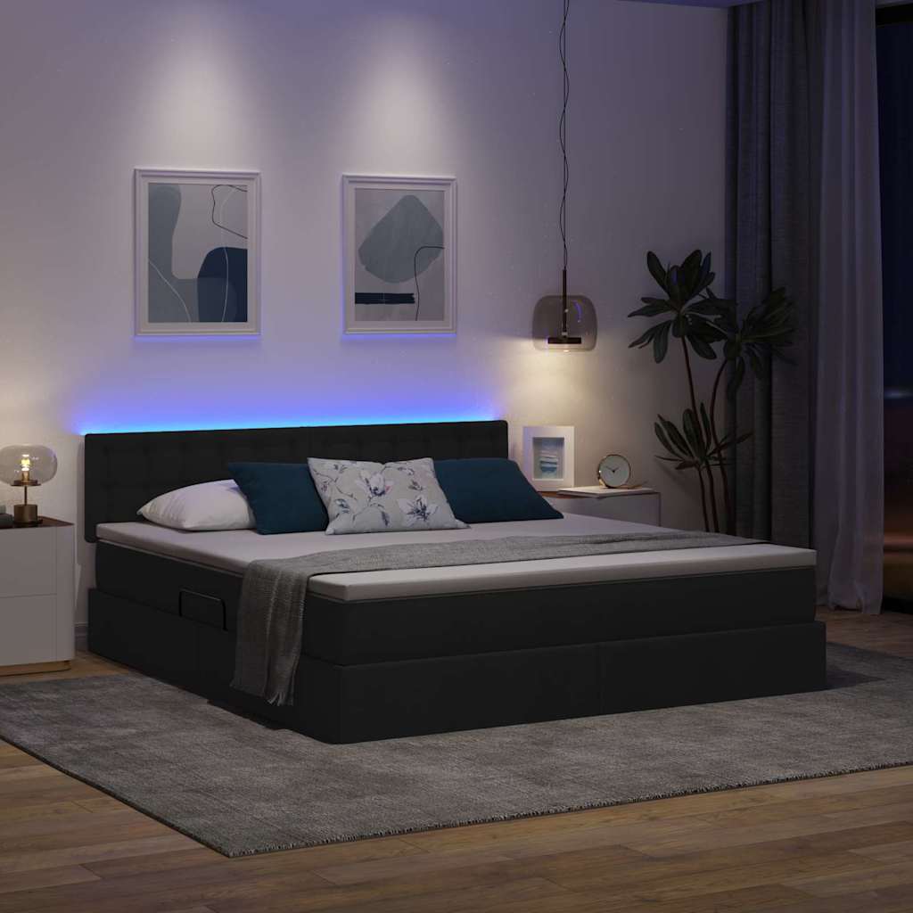 Letto con contenitore e LED con led Nero 180 x 200 cm Tessuto | homemem39