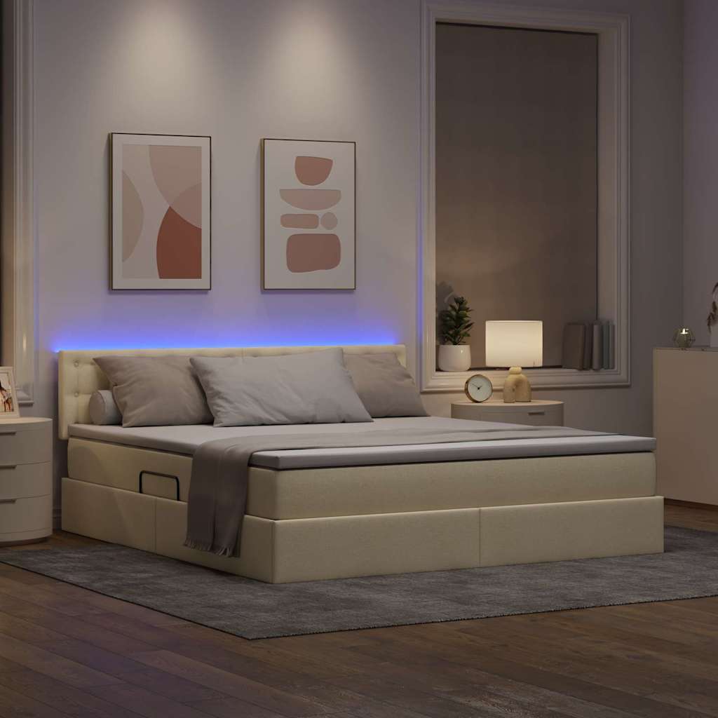 Letto con contenitore e LED Crema 180 x 200 cm Poliestere