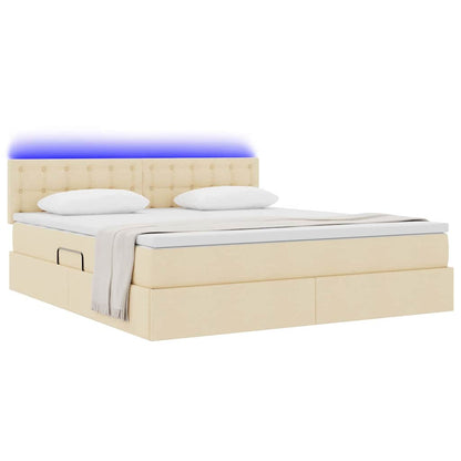 Letto con contenitore e LED con led Crema 180 x 200 cm Tessuto | homemem39