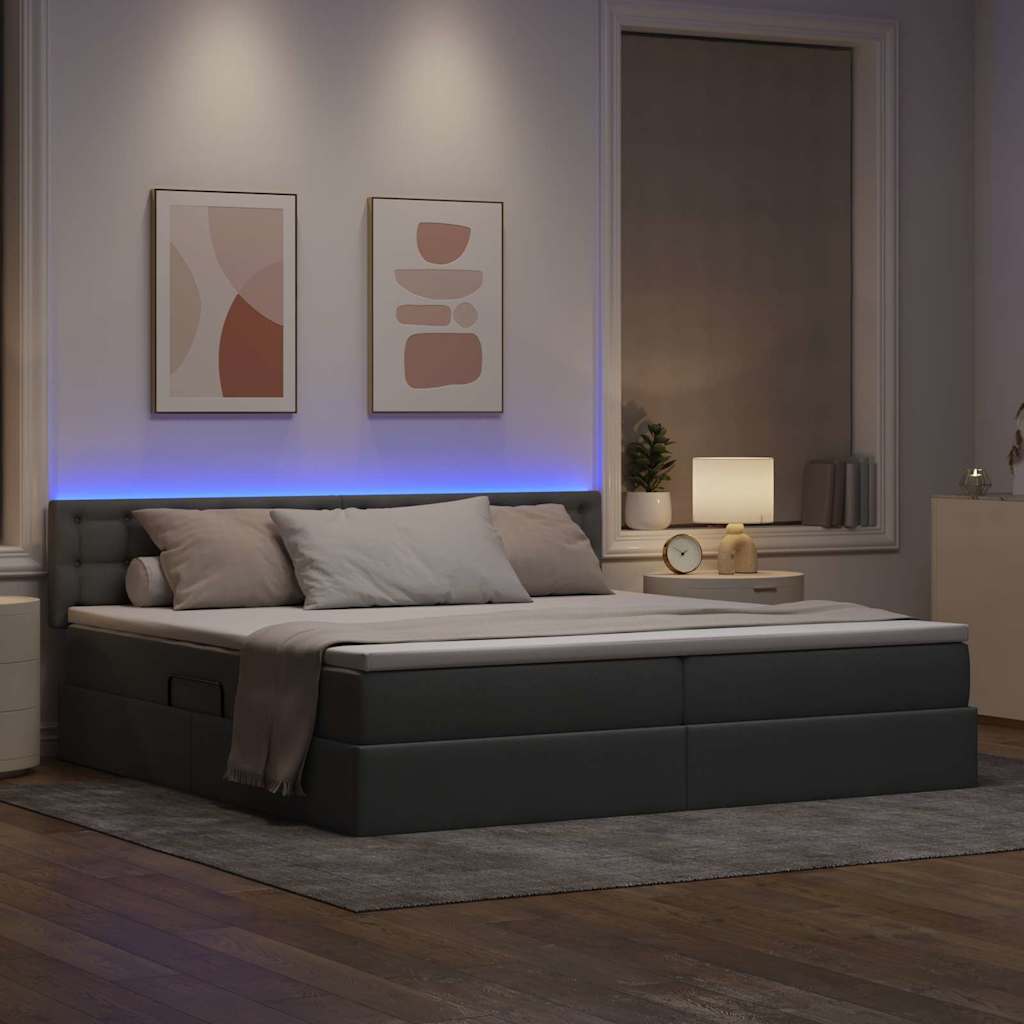 Letto con contenitore e LED Grigio chiaro 200 x 200 cm