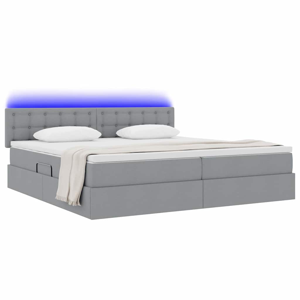 Letto con contenitore e LED Grigio chiaro 200 x 200 cm