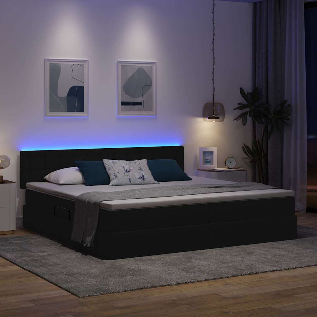 Letto con contenitore LED e materasso Nero 200 x 200 cm Tessuto