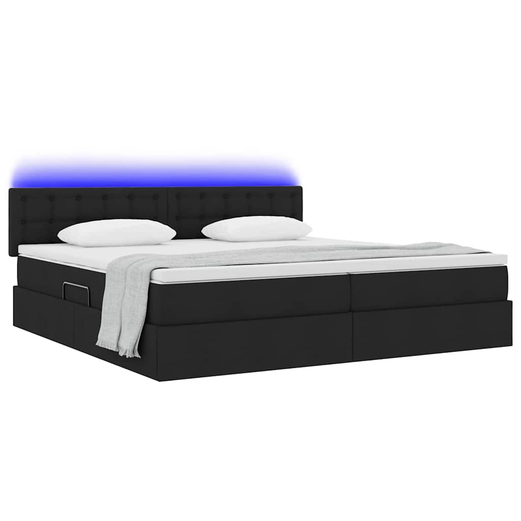 Letto con contenitore e LED con led Nero 200 x 200 cm Tessuto | homemem39