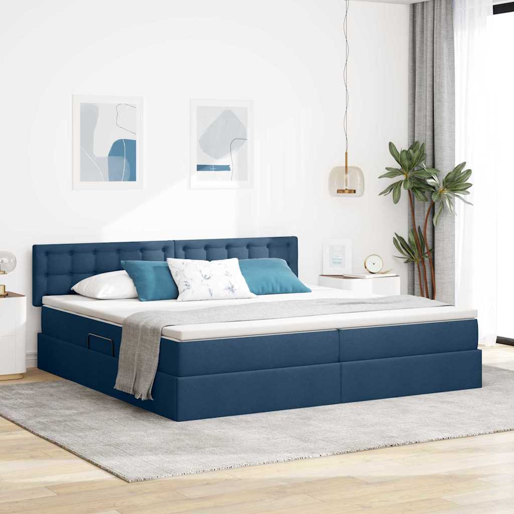 Letto con contenitore e LED con led Blu 200 x 200 cm Tessuto | homemem39