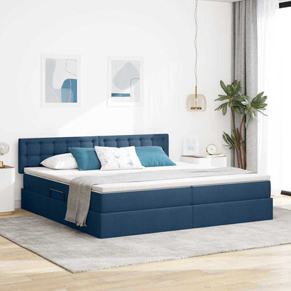 Letto con contenitore LED e materasso Blu 200 x 200 cm Tessuto
