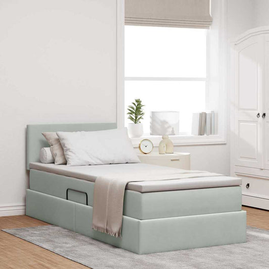 Letto con contenitore LED e materasso Grigio Chiaro 90 x 190 cm