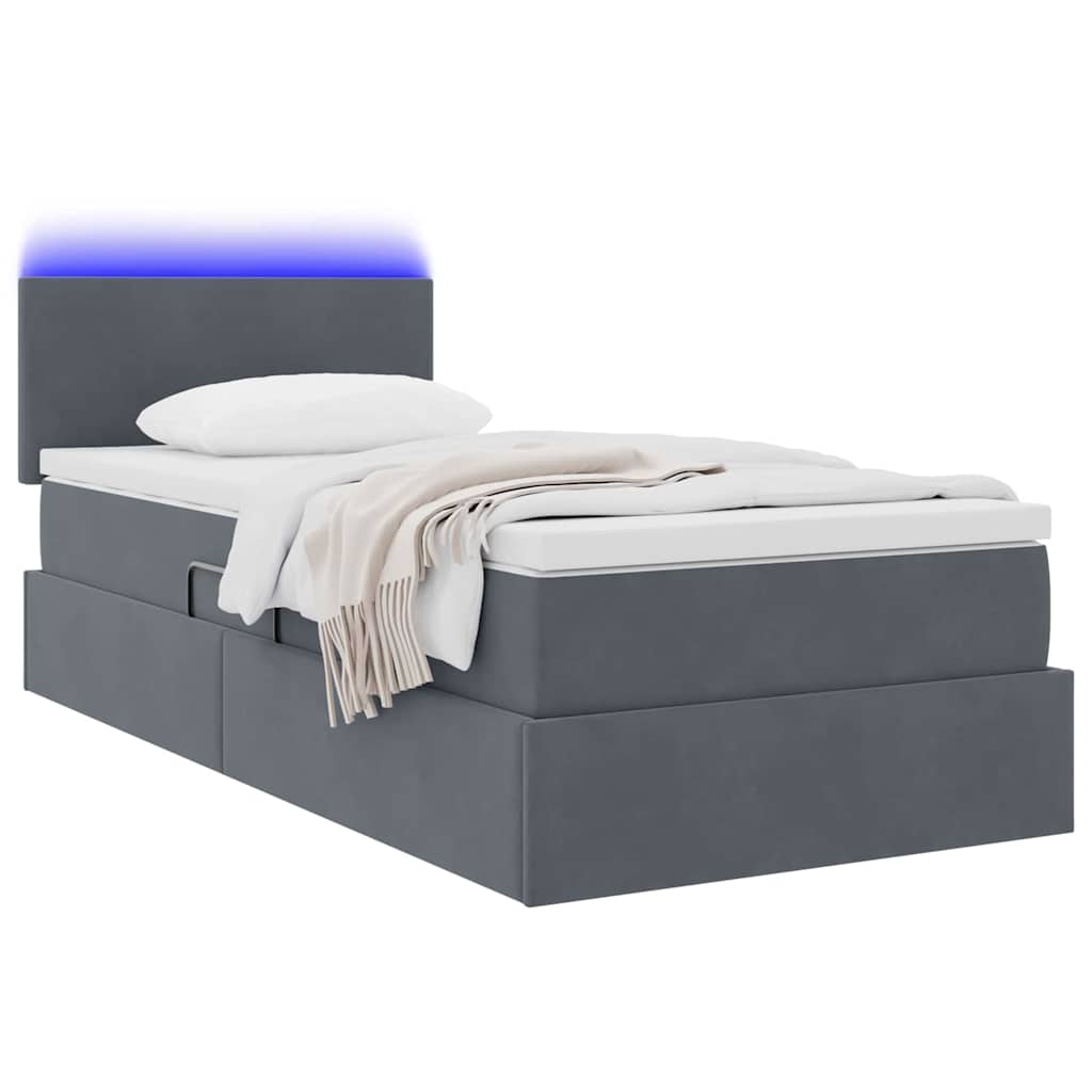 Letto con contenitore e LED Grigio scuro 90 x 190 cm Velluto | homemem39