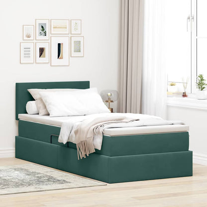Letto con contenitore e LED Verde Scuro 90 x 190 cm Velluto | homemem39