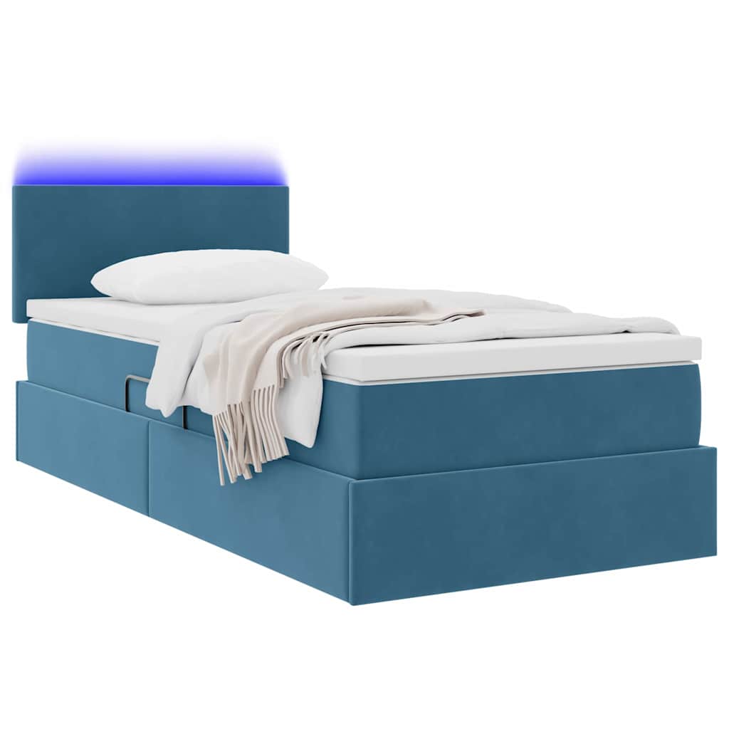 Letto con contenitore LED e materasso Blu Scuro 90 x 190 cm