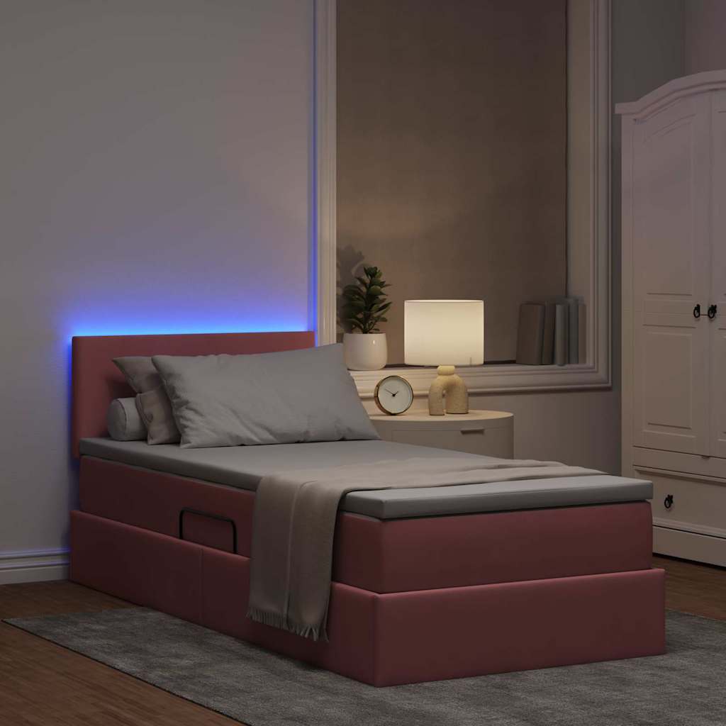 Letto con contenitore e LED con led Rosa 90 x 190 cm Velluto | homemem39