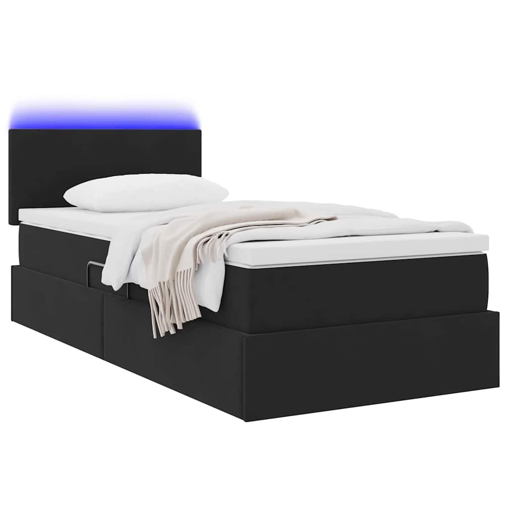Letto con contenitore e LED con led Nero 90 x 200 cm Velluto | homemem39