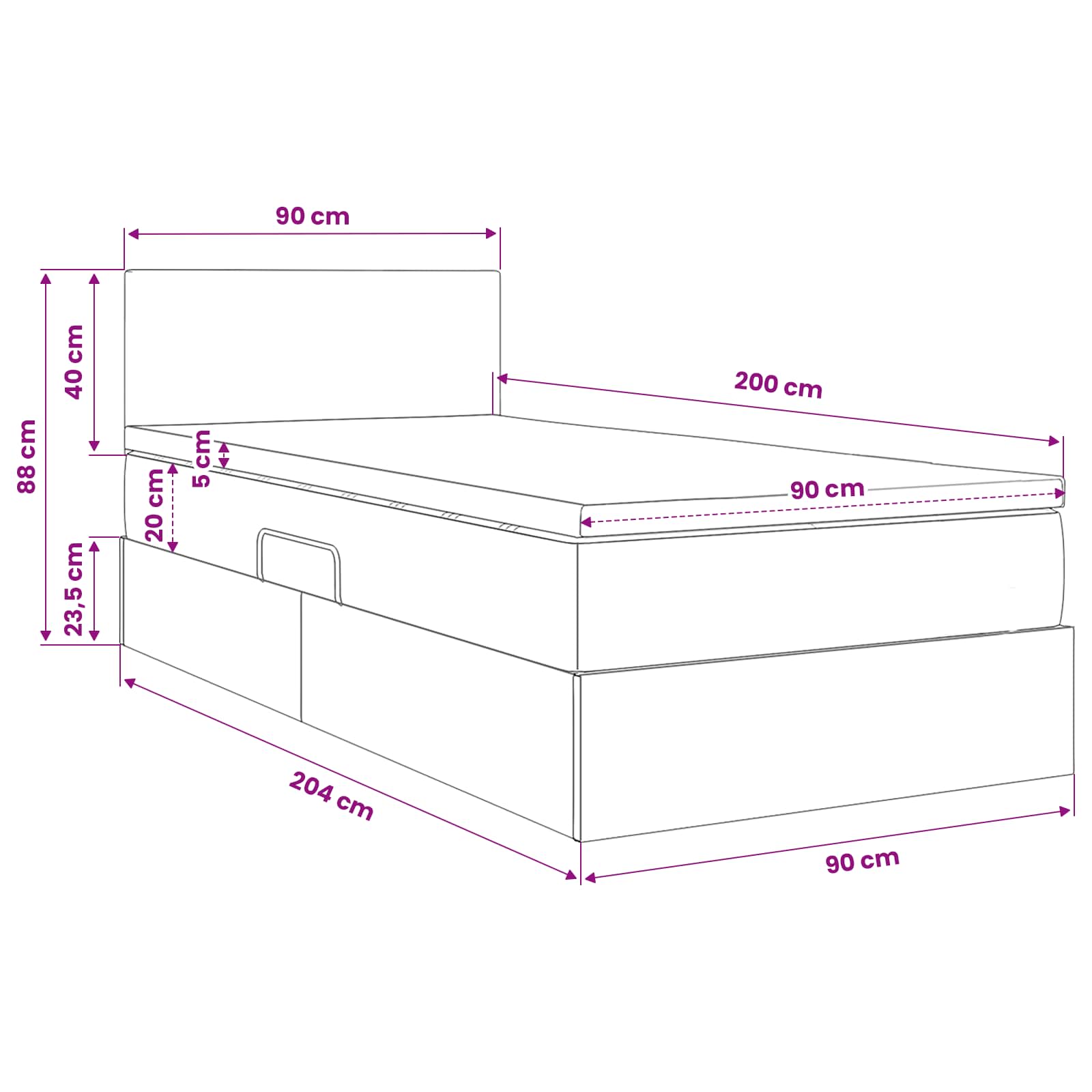 Letto con contenitore e LED Verde Scuro 90 x 200 cm Velluto | homemem39