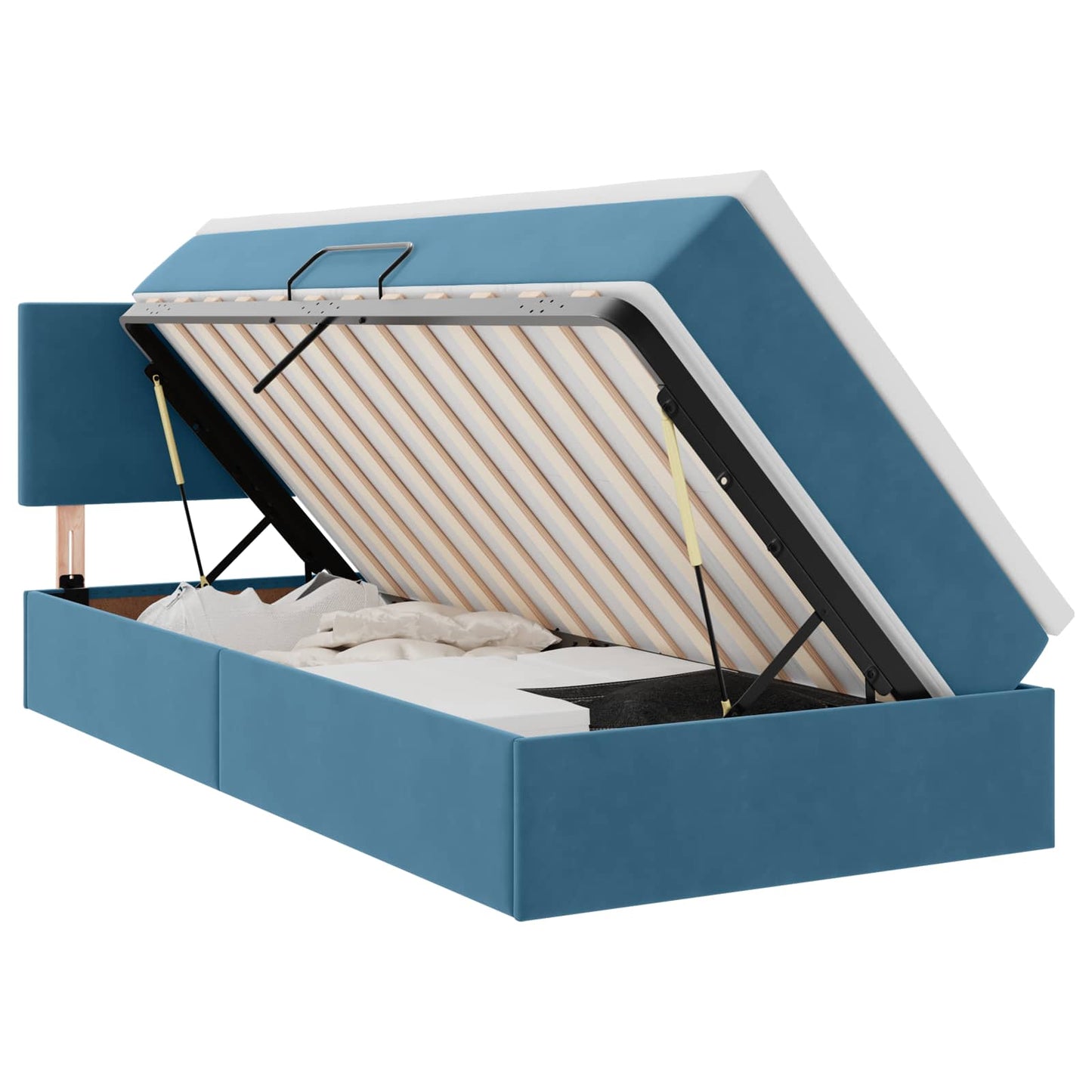 Letto con contenitore e LED Blu Scuro 90 x 200 cm Velluto | homemem39
