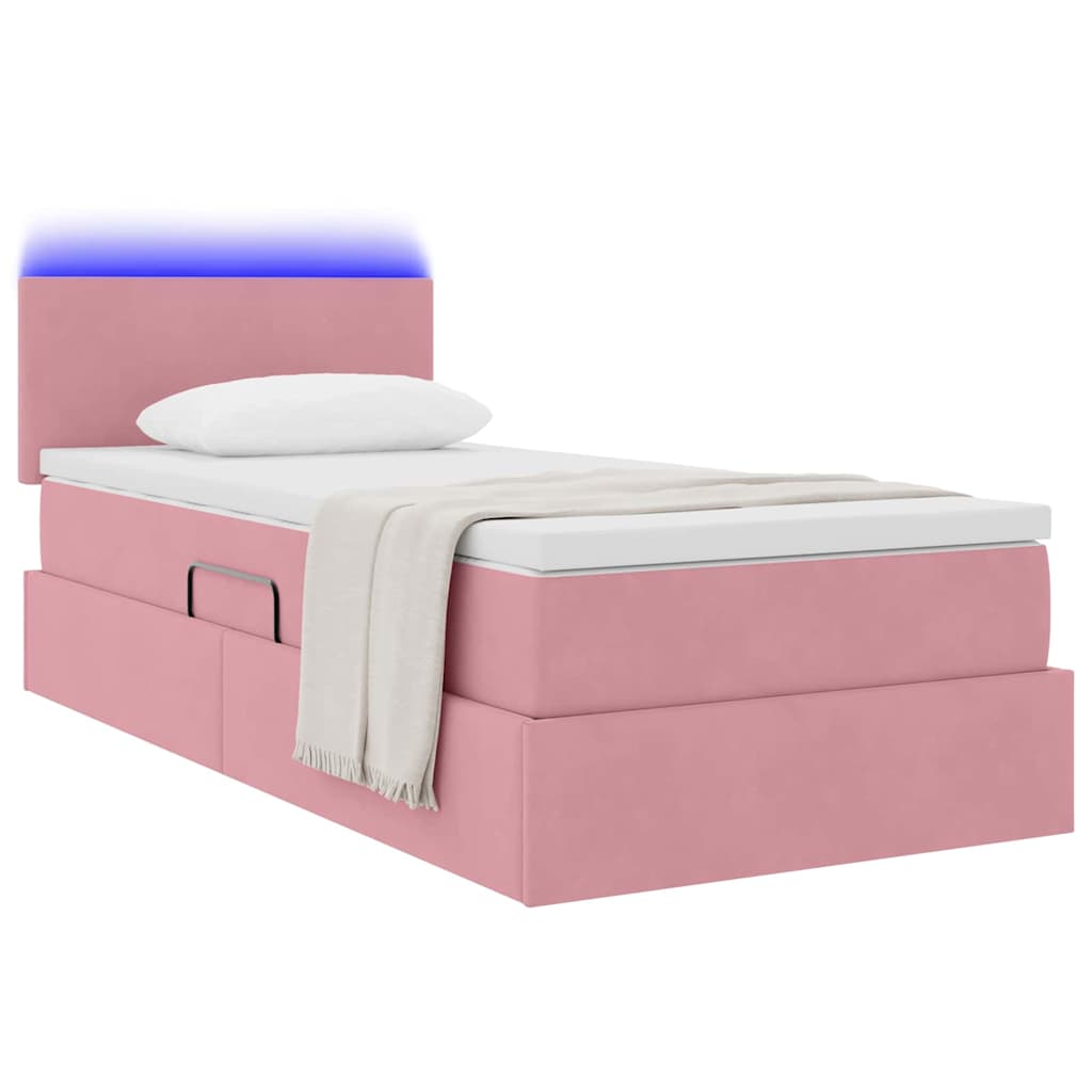 Letto con contenitore e LED Rosa 90 x 200 cm Velluto | homemem39