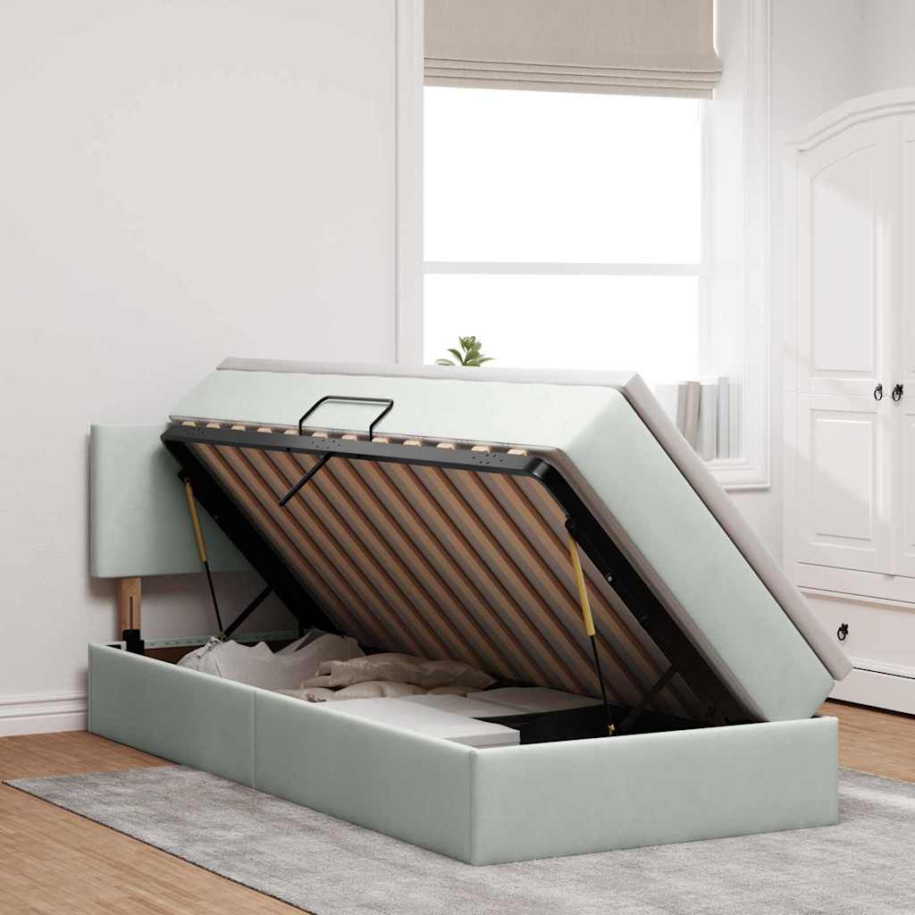Letto con contenitore e LED Grigio chiaro 100 x 200 cm Velluto | homemem39