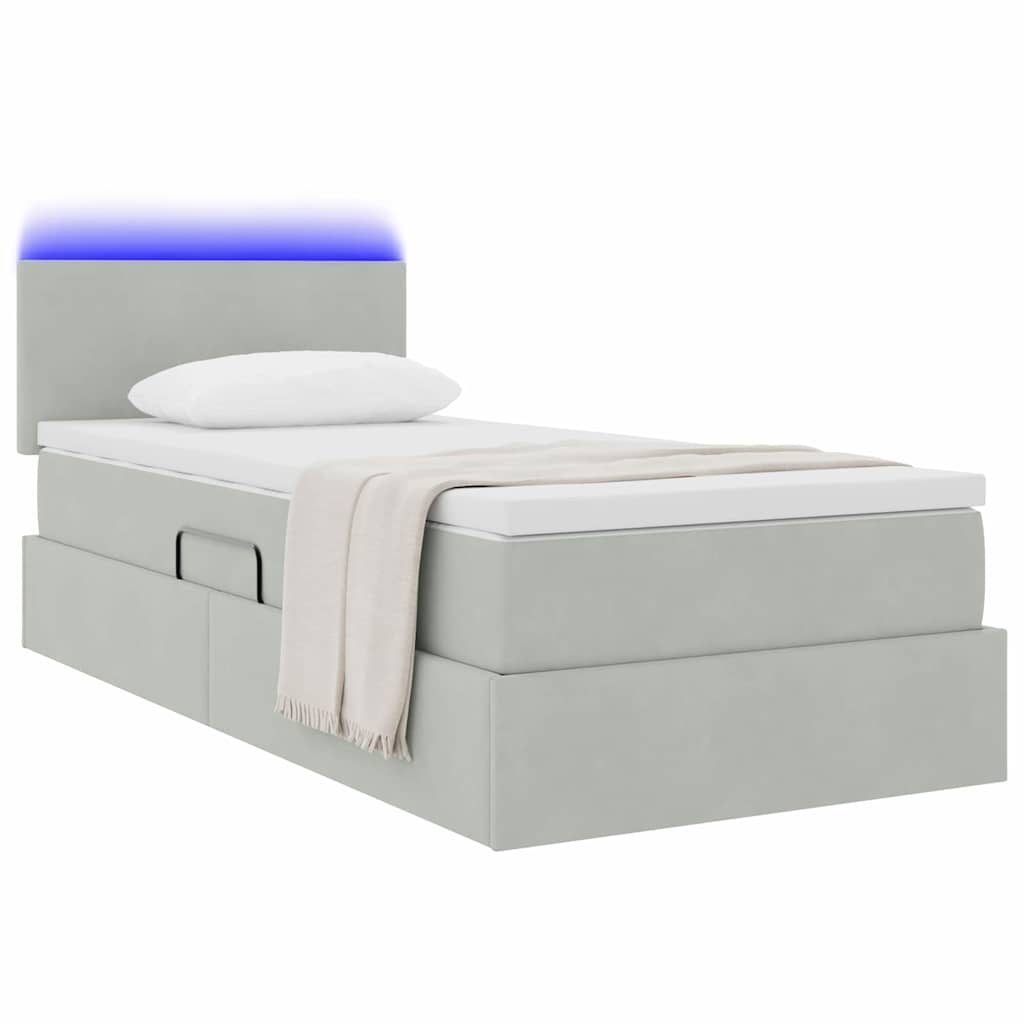 Letto con contenitore e LED Grigio chiaro 100 x 200 cm Velluto | homemem39