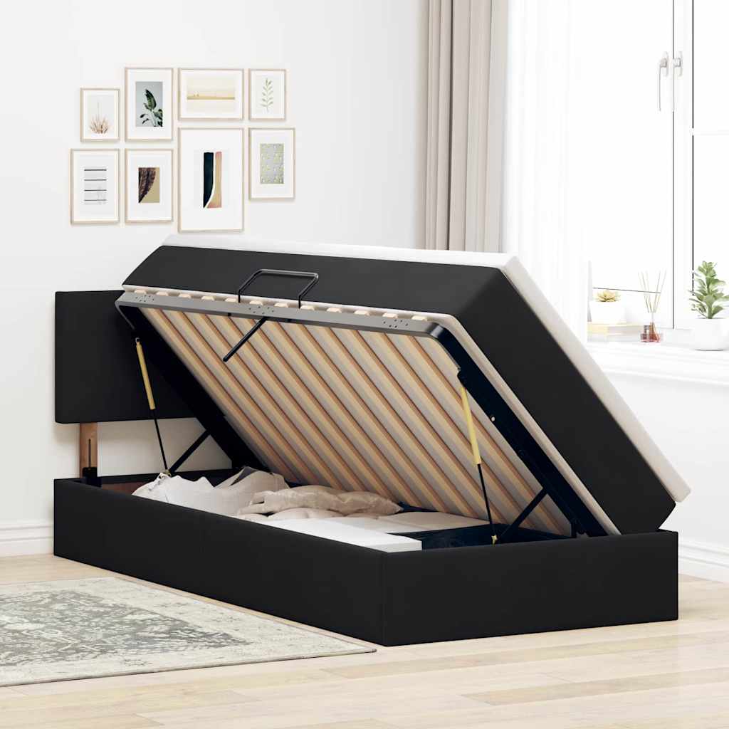 Letto con contenitore LED e materasso Nero 100 x 200 cm Velluto