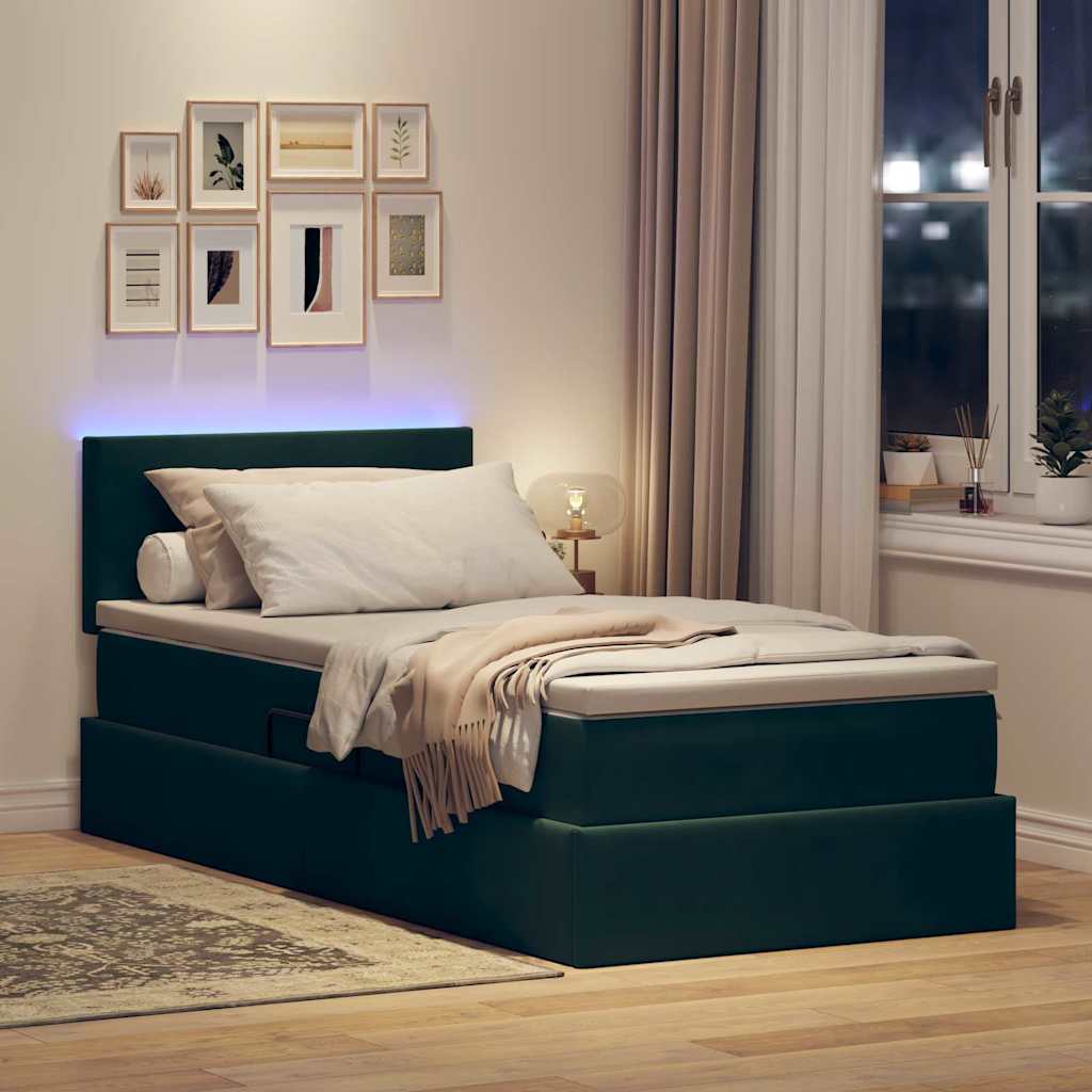 Letto con contenitore e LED Verde Scuro 100 x 200 cm Velluto | homemem39