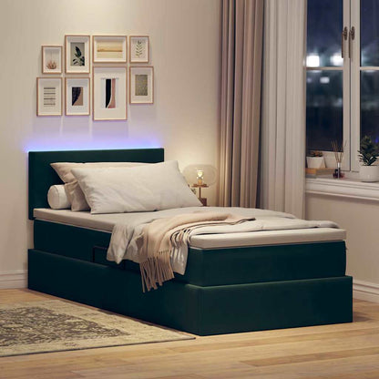 Letto con contenitore e LED Verde Scuro 100 x 200 cm Velluto | homemem39