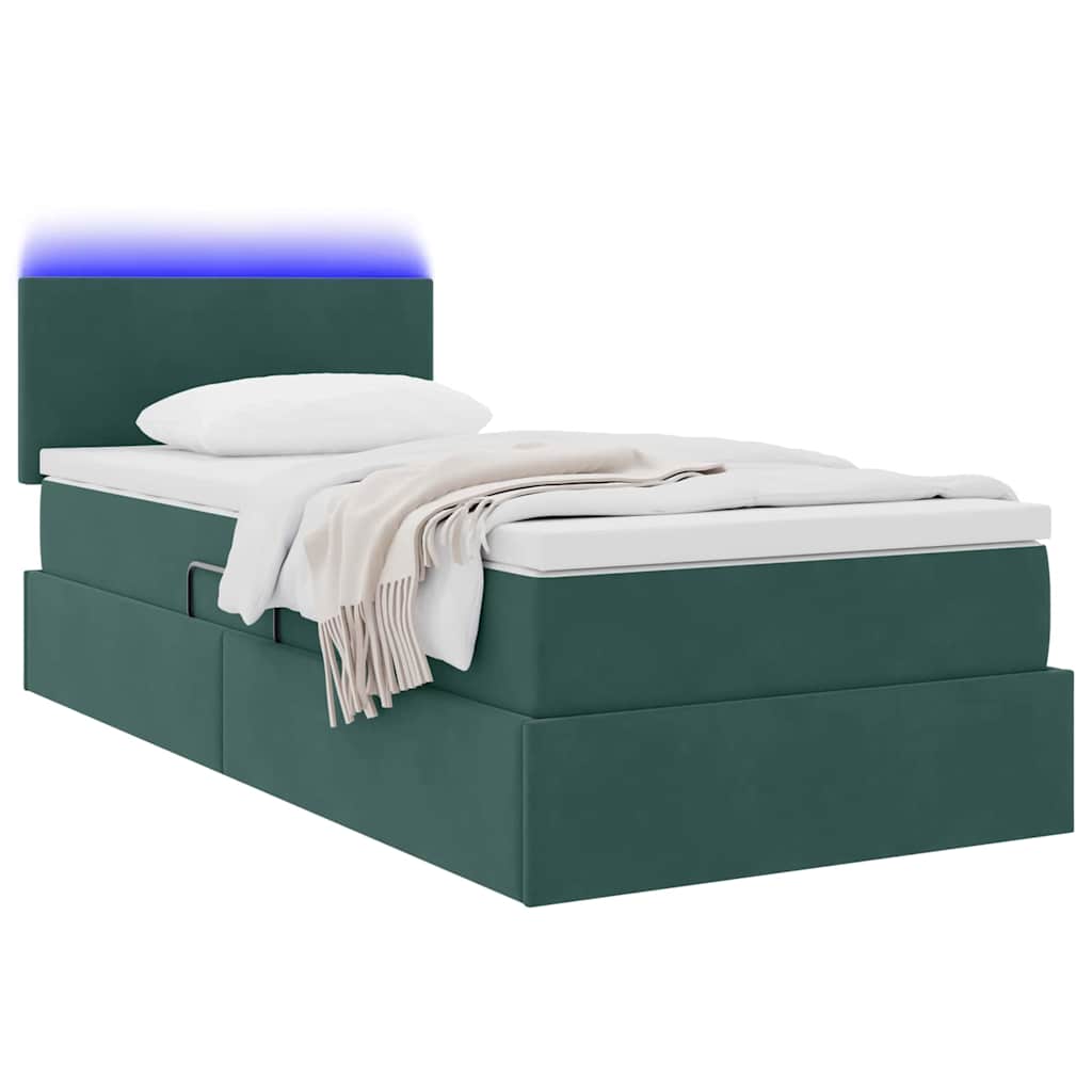Letto con contenitore e LED Verde Scuro 100 x 200 cm Velluto | homemem39