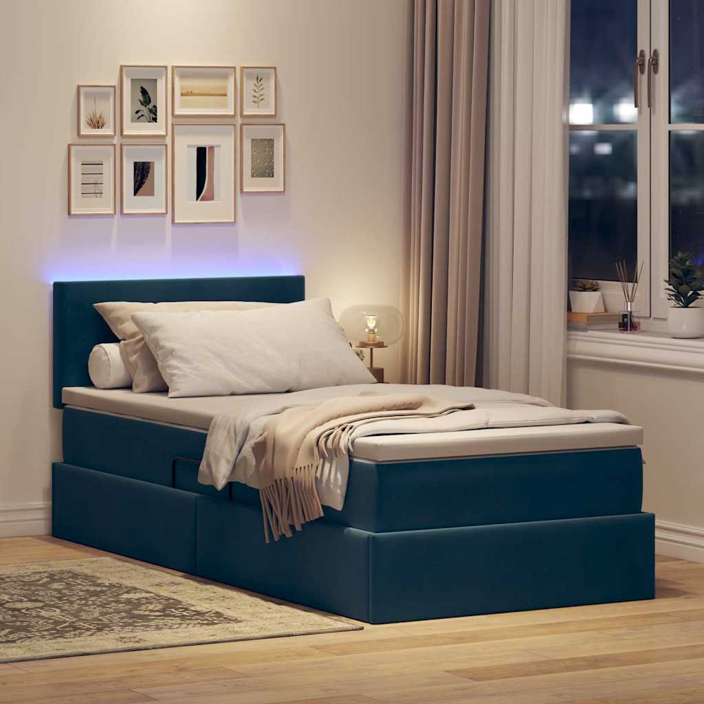 Letto con contenitore e LED Blu Scuro 100 x 200 cm Velluto | homemem39