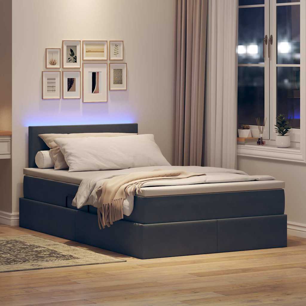 Letto con contenitore e LED Grigio scuro 120 x 190 cm Velluto | homemem39
