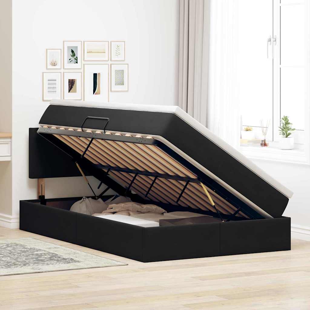 Letto con contenitore e LED con led Nero 120 x 190 cm Velluto | homemem39