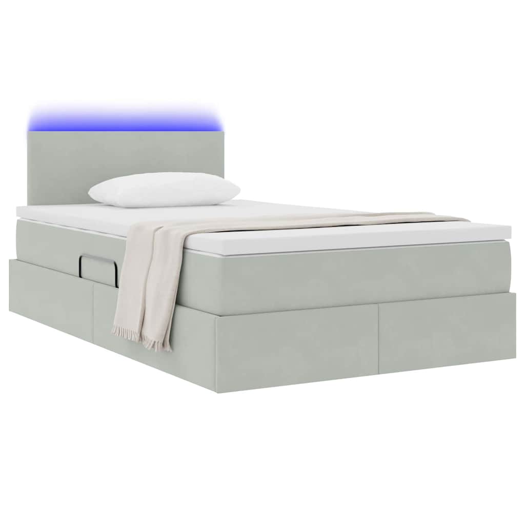 Letto con contenitore e LED Grigio chiaro 120 x 200 cm Velluto