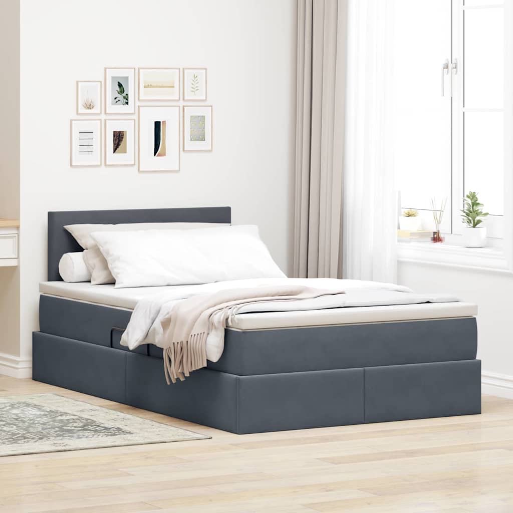 Letto con contenitore e LED Grigio scuro 120 x 200 cm Velluto