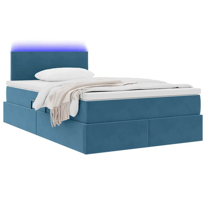 Letto con contenitore e LED Blu Scuro 120 x 200 cm Velluto
