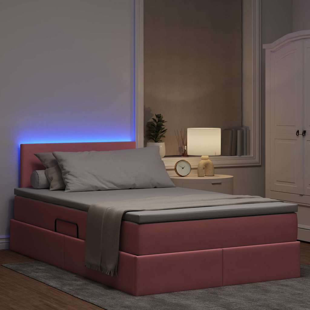 Letto con contenitore e LED Rosa 120 x 200 cm Velluto | homemem39