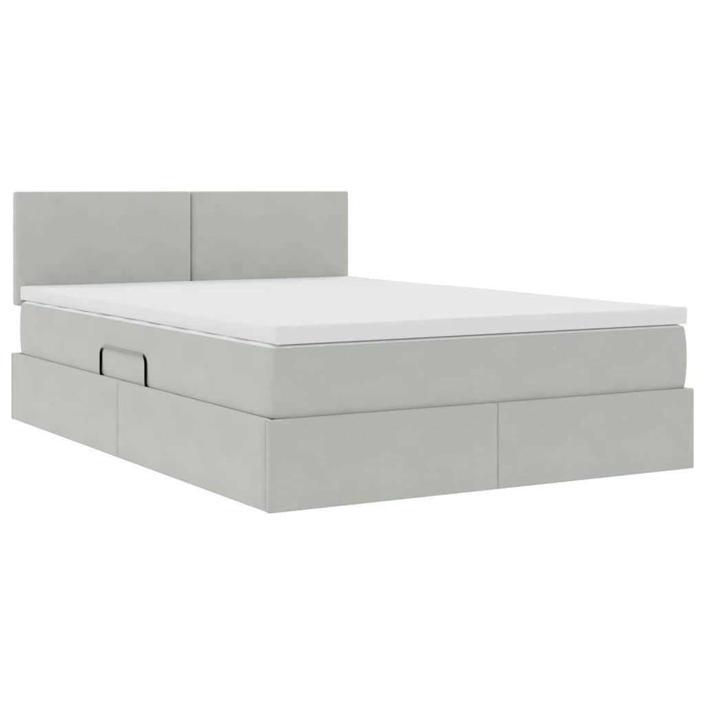 Letto con contenitore e LED Grigio chiaro 140 x 190 cm Velluto