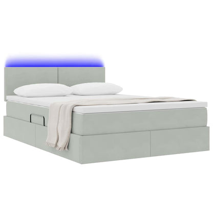 Letto con contenitore e LED Grigio chiaro 140 x 190 cm Velluto