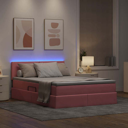Letto con contenitore e LED Rosa 140 x 190 cm Velluto