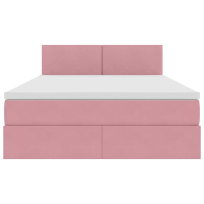 Letto con contenitore e LED Rosa 140 x 190 cm Velluto
