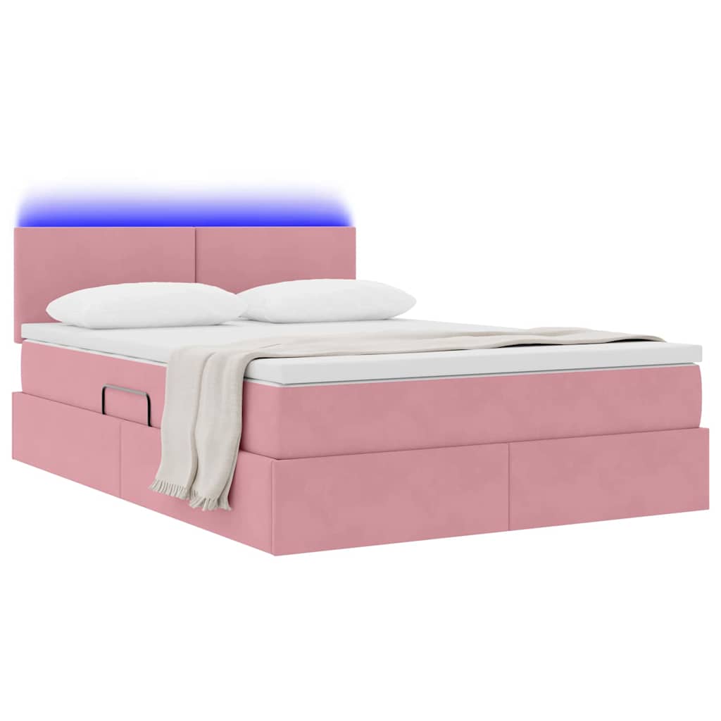 Letto con contenitore e LED Rosa 140 x 190 cm Velluto
