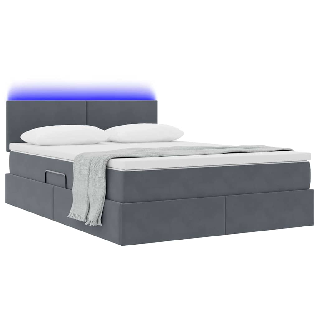 Letto con contenitore e LED Grigio scuro 140 x 200 cm Velluto | homemem39