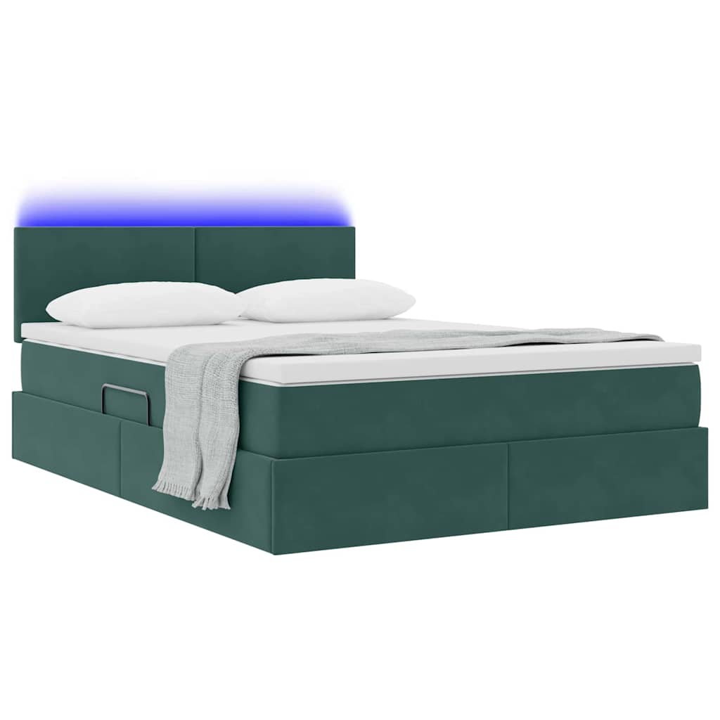 Letto con contenitore LED e materasso Verde Scuro 140 x 200 cm