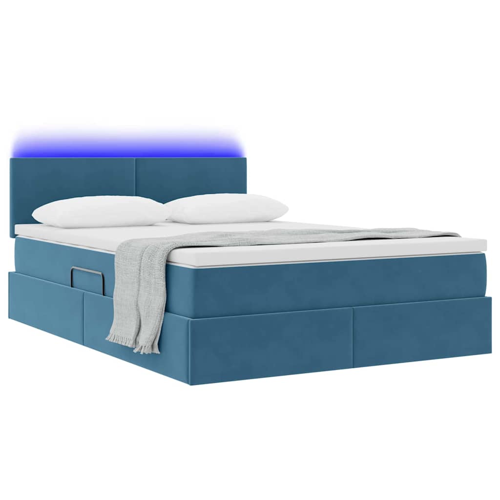 Letto con contenitore e LED Blu Scuro 140 x 200 cm Velluto