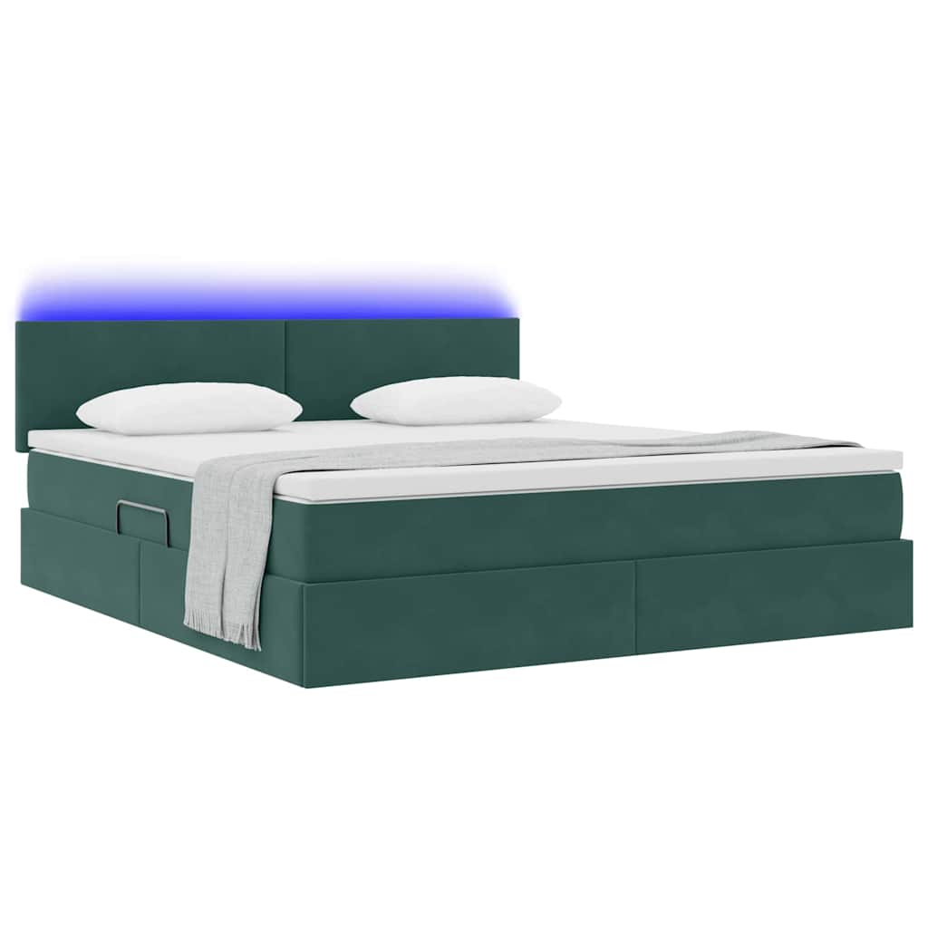 Letto con contenitore LED e materasso Verde Scuro 160 x 200 cm
