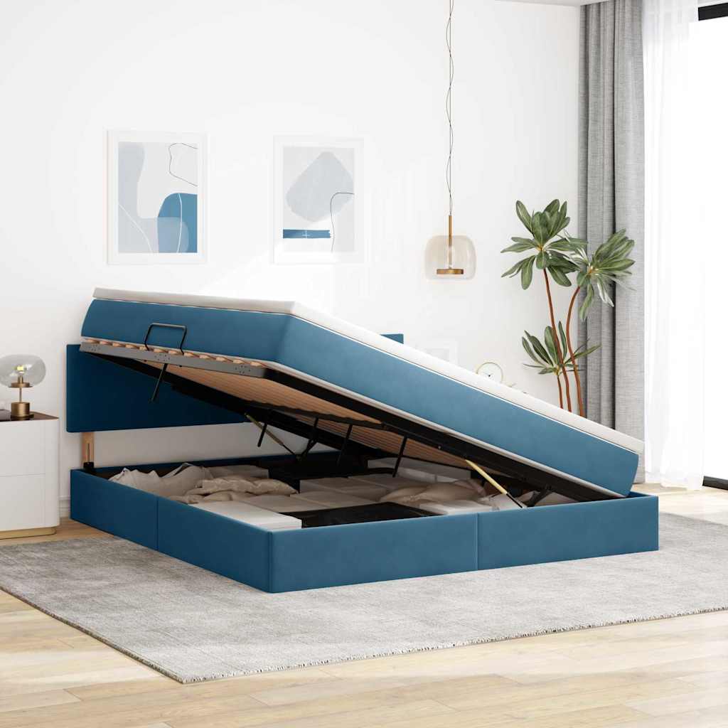 Letto con contenitore LED e materasso Blu Scuro 160 x 200 cm | homemem39
