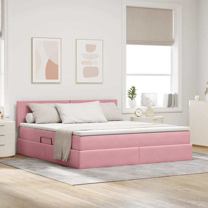 Letto con contenitore LED e materasso Rosa 160 x 200 cm Velluto