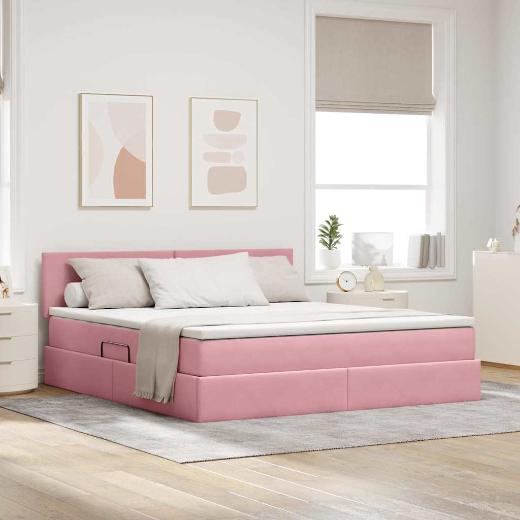 Letto con contenitore LED e materasso Rosa 160 x 200 cm Velluto