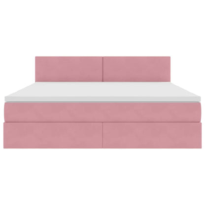 Letto con contenitore LED e materasso Rosa 160 x 200 cm Velluto
