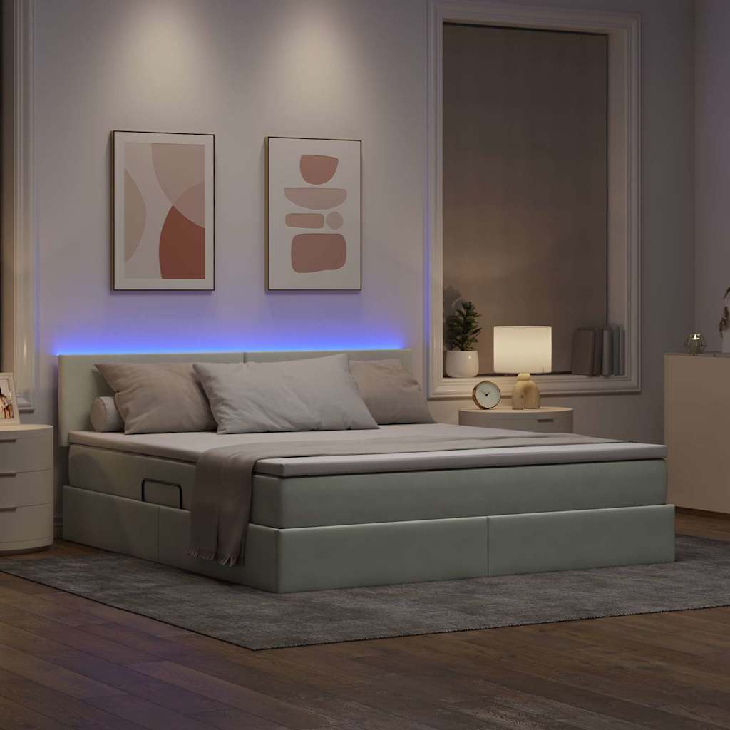 Letto con contenitore LED e materasso Grigio Chiaro