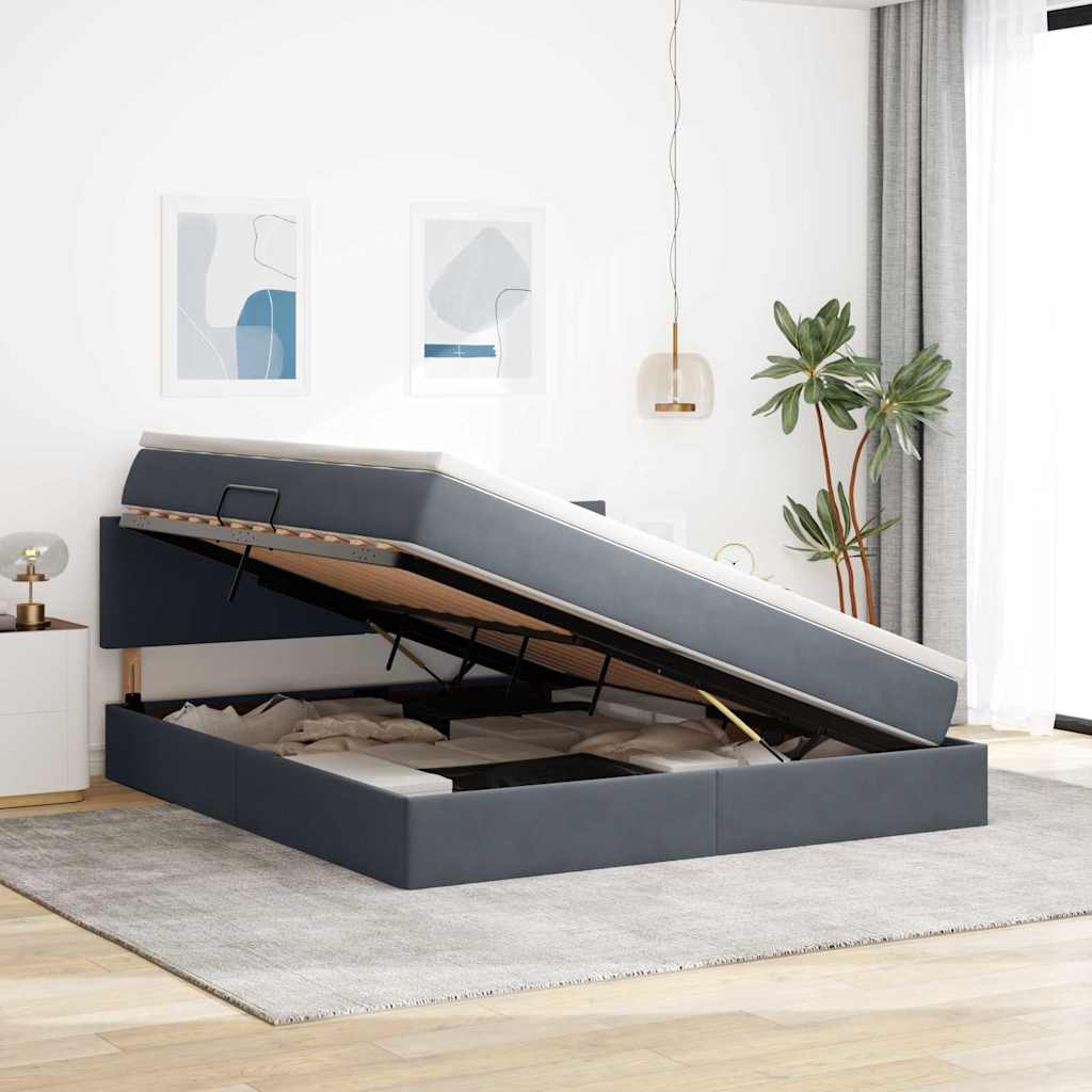 Letto con contenitore e LED Grigio scuro 180 x 200 cm Velluto | homemem39