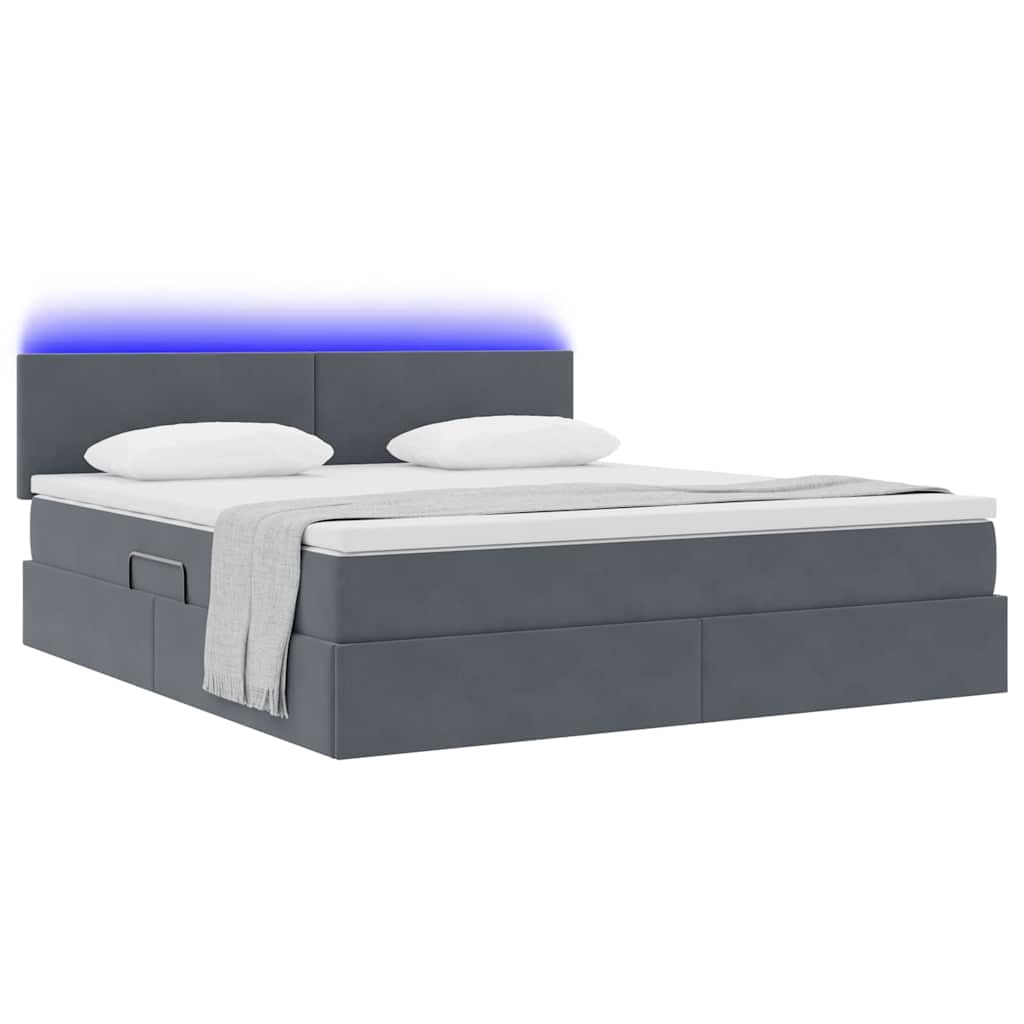 Letto con contenitore e LED Grigio scuro 180 x 200 cm Velluto